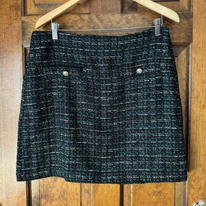 NWT LOFT Green/Black/White Plaid w/Gold Metallic Thread Mini Skirt Size 12